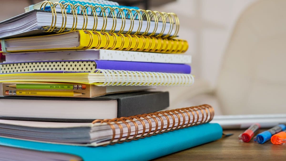 Spiral notebooks in a stationery shop