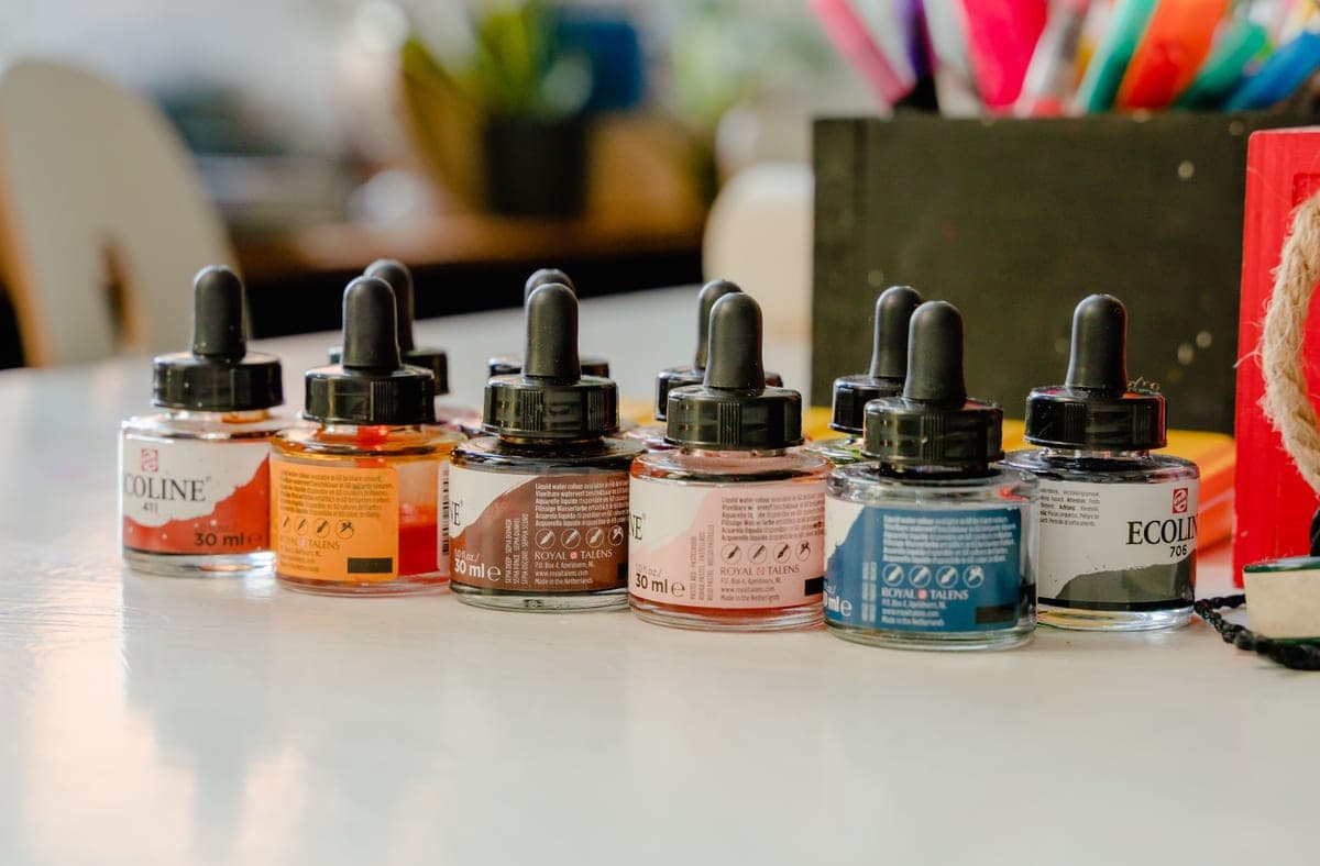 Several bottles of colored ink