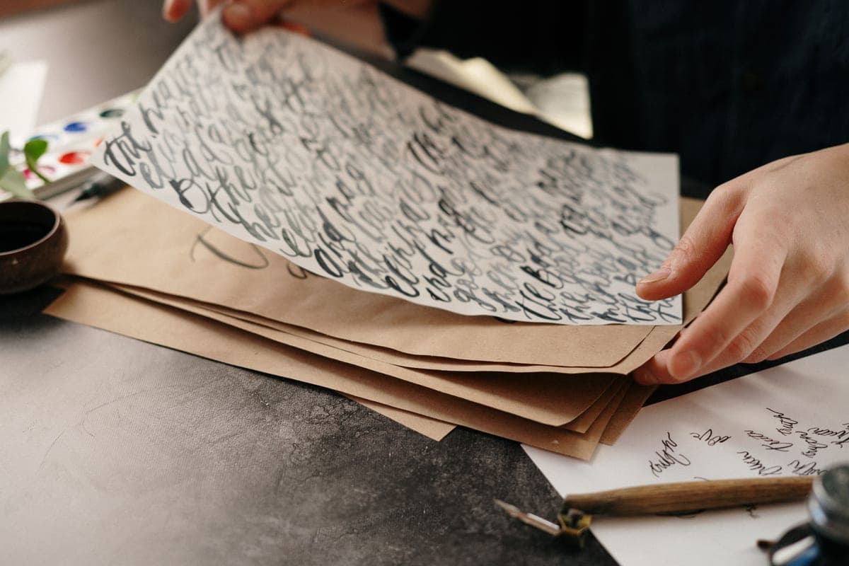 Flowing ink lettering being written on paper