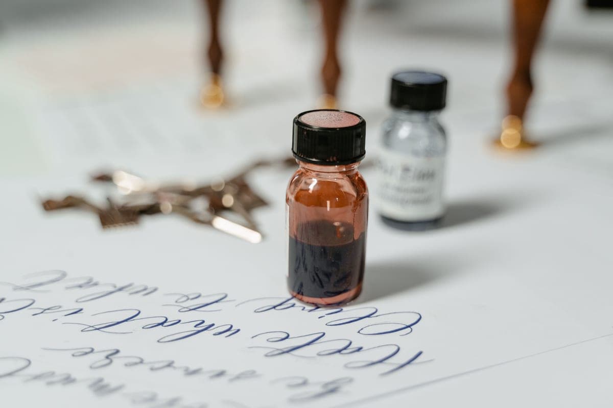 An ink bottle being used to fill a fountain pen