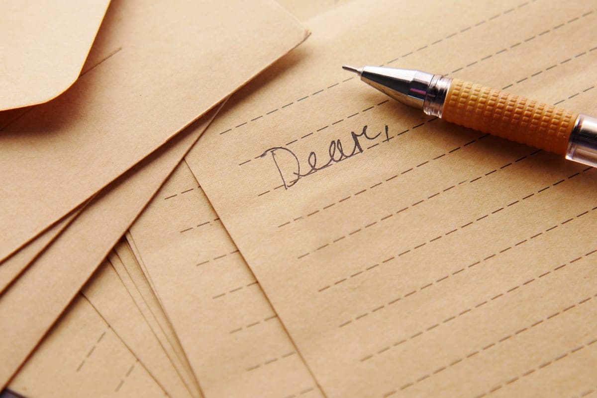 Close-up of handwriting on lined paper