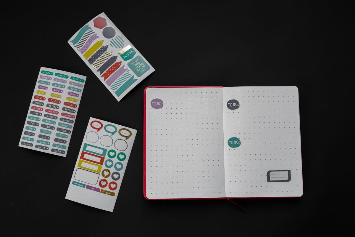 A dotted notebook open for bullet journaling